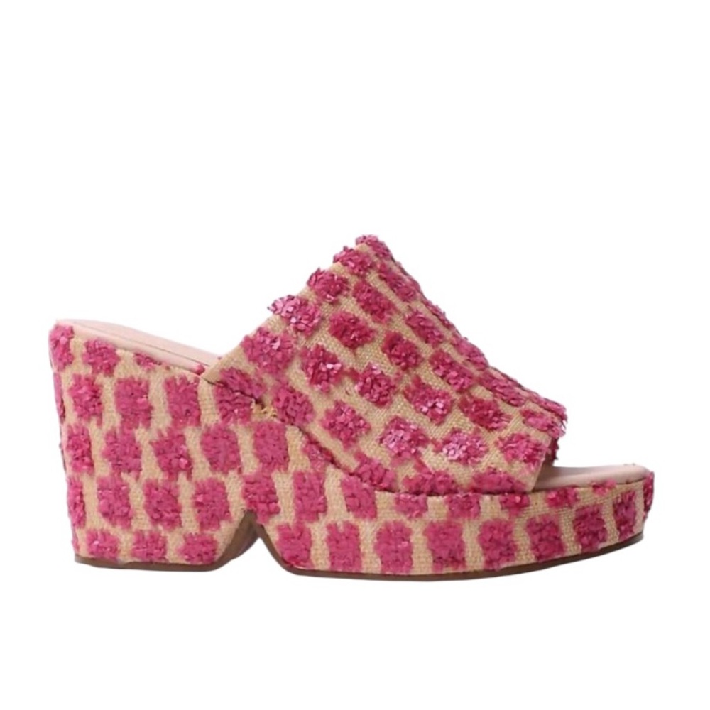 Cecelia New York Frost Platform Wedge Slide Sandals in Pink Pom - 9 - Picture 15 of 15